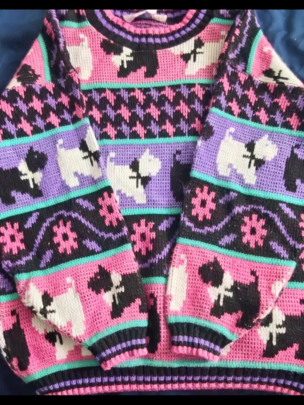 Vintage Girls Scottie Dog Print pink & Purple Sweater By HEARTWORKS
